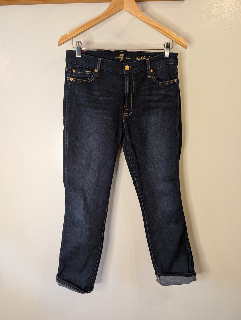 7 For All Mankind Ankle Straight Dark Wash Jeans Size 29 Designer Denim